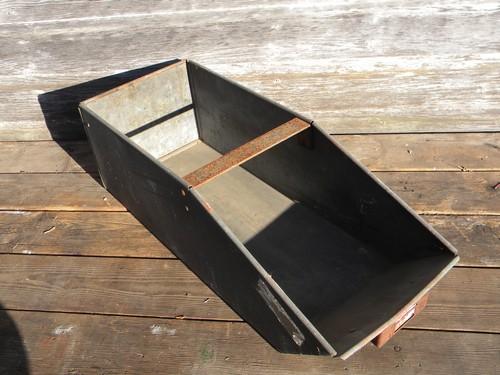 photo of lot industrial vintage galvanized steel sloped front parts storage bins #2