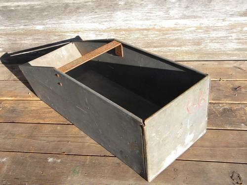 photo of lot industrial vintage galvanized steel sloped front parts storage bins #3