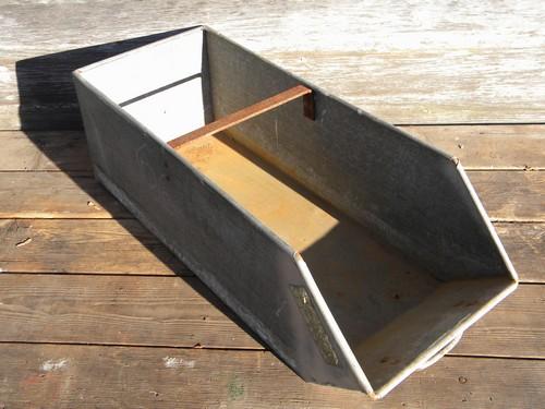 photo of lot industrial vintage galvanized steel sloped front parts storage bins #5