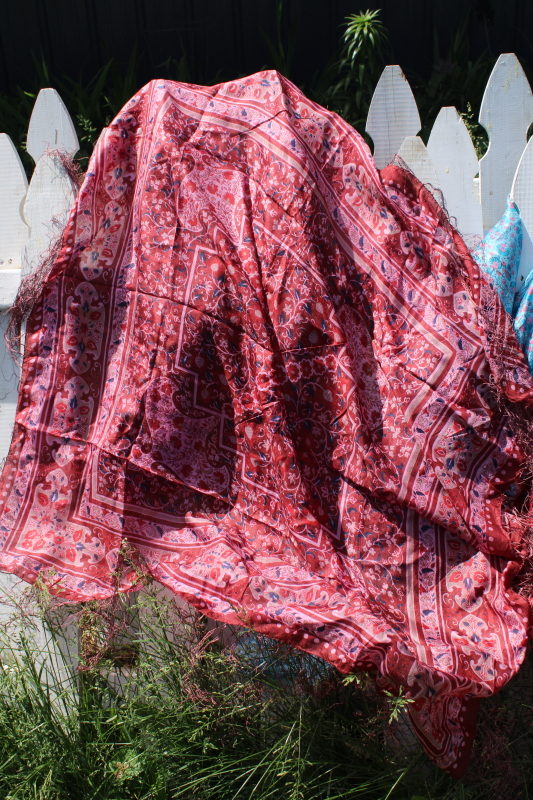 photo of lot large pure silk scarves flowery prints jewel colors vintage hippie chick boho style #4