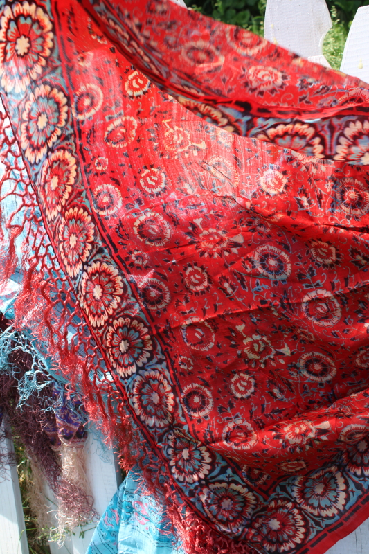 photo of lot large pure silk scarves flowery prints jewel colors vintage hippie chick boho style #7