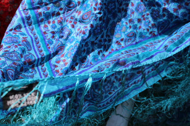 photo of lot large pure silk scarves flowery prints jewel colors vintage hippie chick boho style #10