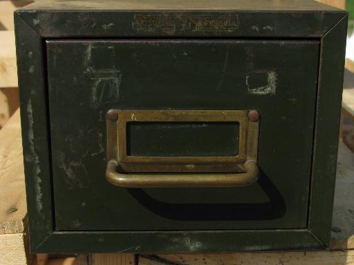 photo of lot machine age industrial file boxes/card catalogs old olive drab paint #10