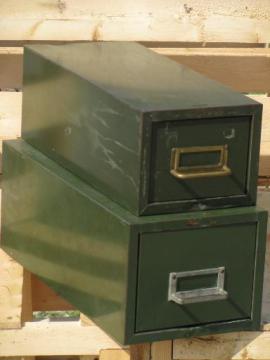 catalog photo of lot machine age industrial file boxes/card catalogs old olive drab paint