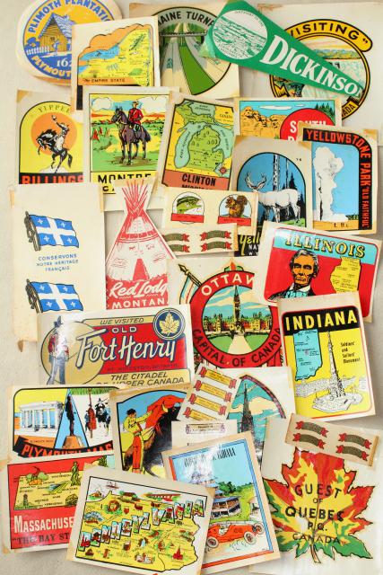 photo of lot mid-century vintage souvenir travel luggage suitcase labels or car decals  #1