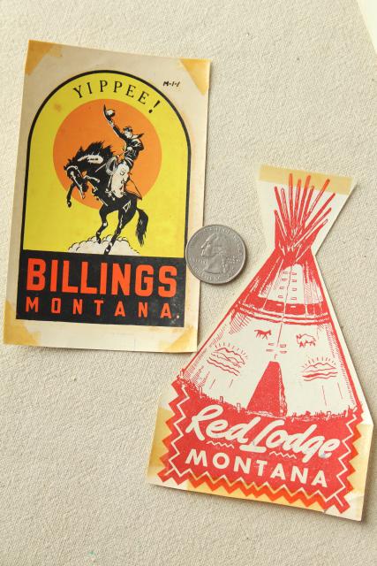 photo of lot mid-century vintage souvenir travel luggage suitcase labels or car decals  #10