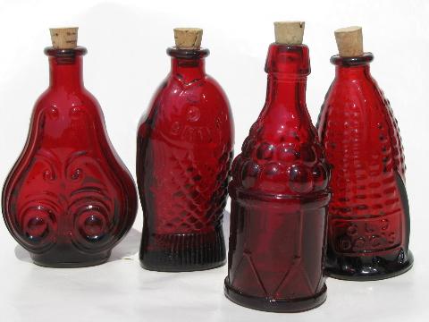 photo of lot miniature colored glass bottles, vintage reproductions, Wheaton etc. #3