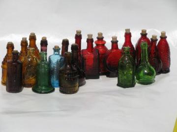 catalog photo of lot miniature colored glass bottles, vintage reproductions, Wheaton etc.