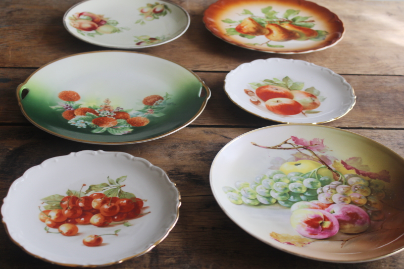 photo of lot mismatched antique vintage china plates summer & fall fruit, harvest table or wall decor  #1