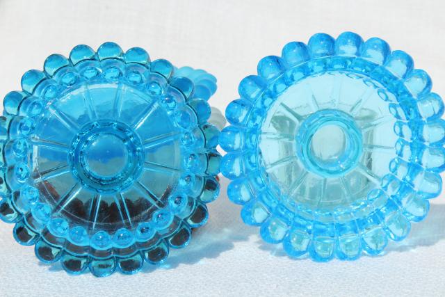photo of lot mismatched colored glass candle holders, vintage Decorama hobnail candlewick beaded edge glass #4