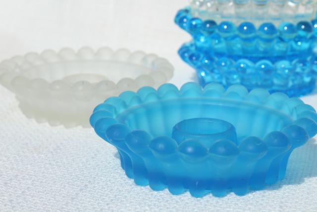photo of lot mismatched colored glass candle holders, vintage Decorama hobnail candlewick beaded edge glass #9