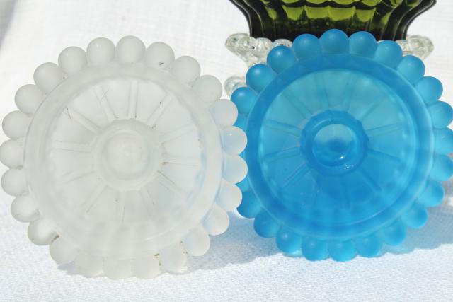 photo of lot mismatched colored glass candle holders, vintage Decorama hobnail candlewick beaded edge glass #10