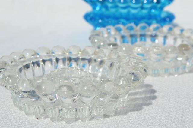 photo of lot mismatched colored glass candle holders, vintage Decorama hobnail candlewick beaded edge glass #12