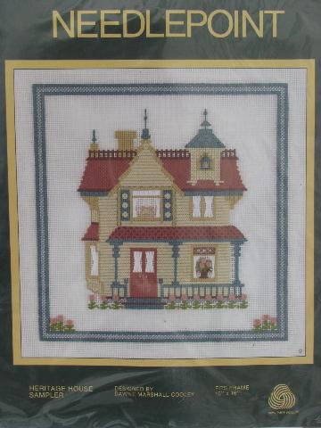 photo of lot needlepoint and cross-stitch embroidery kits, Victorian houses #2