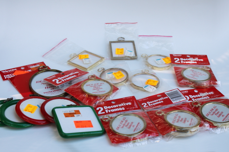 photo of lot new old stock mini frames for embroidery, cross stitch ornaments, gold plastic, red & green  #1