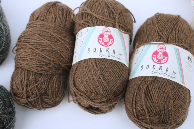 photo of lot of 10 balls Socka yarn superwash wool blend sock weight knitting yarn natural brown grey  #6