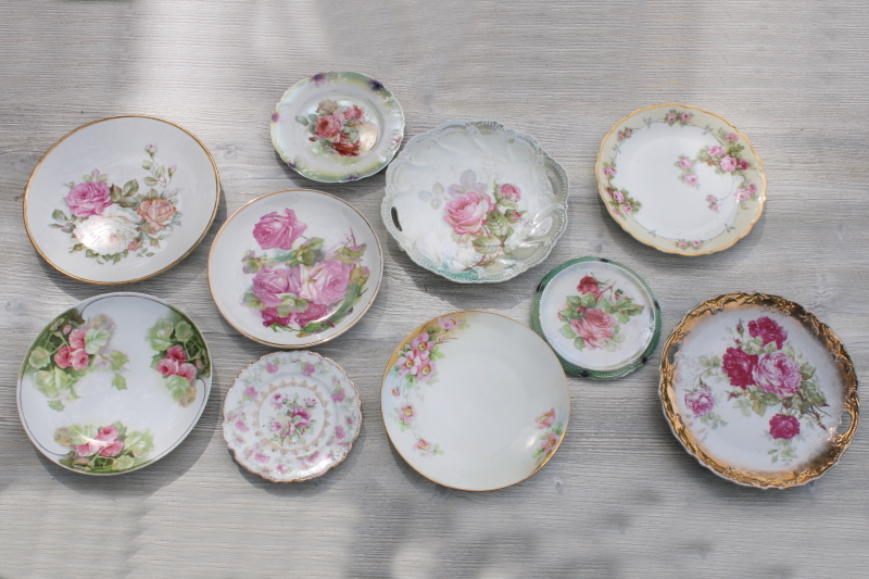 photo of lot of 10 mismatched antique vintage china plates Victorian roses & gold, french country style #1