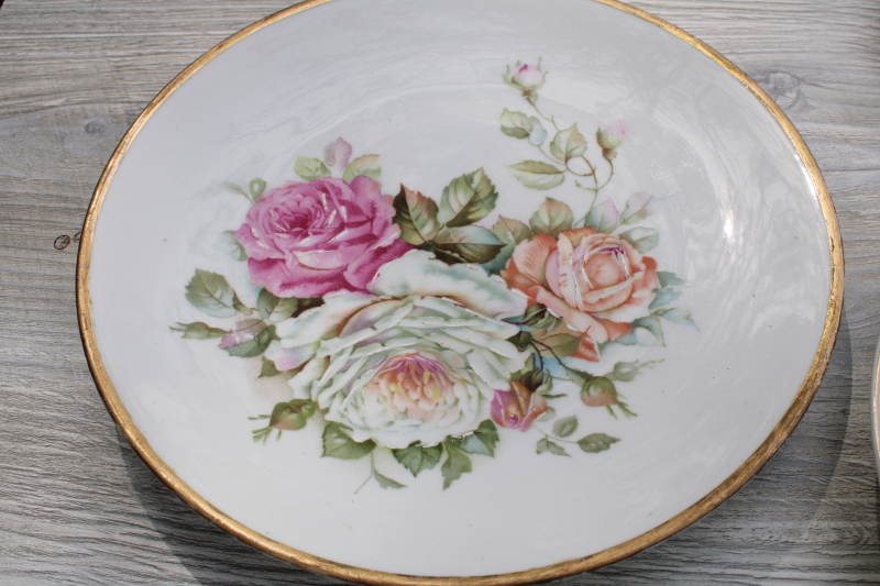 photo of lot of 10 mismatched antique vintage china plates Victorian roses & gold, french country style #3