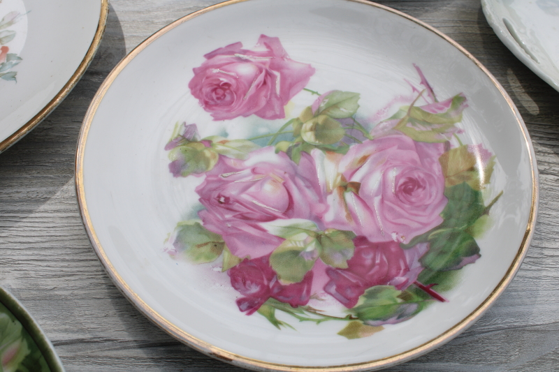 photo of lot of 10 mismatched antique vintage china plates Victorian roses & gold, french country style #4