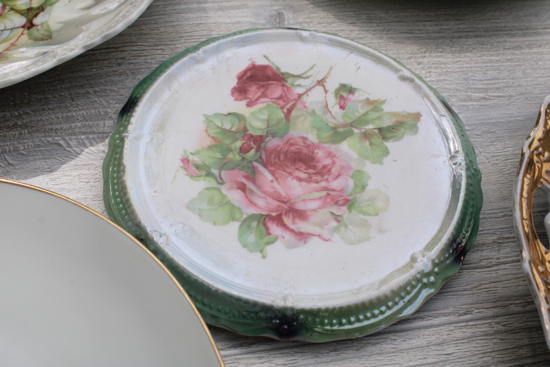 photo of lot of 10 mismatched antique vintage china plates Victorian roses & gold, french country style #7