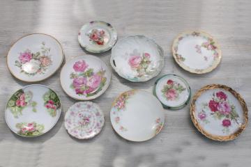 catalog photo of lot of 10 mismatched antique vintage china plates Victorian roses & gold, french country style