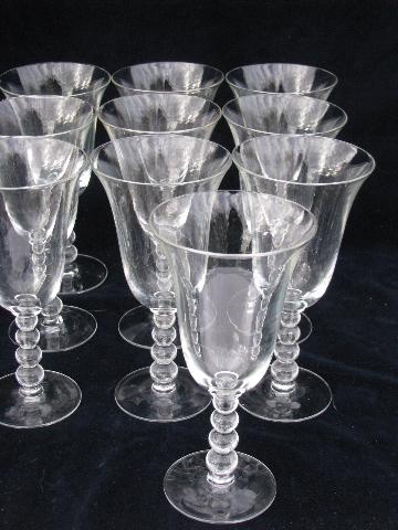 photo of lot of 10 water glasses or wine goblets, vintage Imperial candlewick glass #1