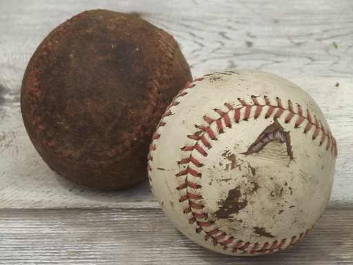 photo of lot of 10 worn old baseballs & softballs, vintage baseball collection  #2