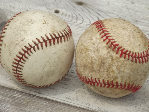 photo of lot of 10 worn old baseballs & softballs, vintage baseball collection  #3