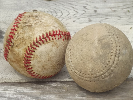 photo of lot of 10 worn old baseballs & softballs, vintage baseball collection  #4