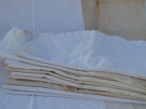 photo of lot of 12 old feed sack bags, vintage plain cotton fabric flour sacks #1