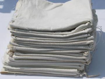 catalog photo of lot of 12 old feed sack bags, vintage plain cotton fabric flour sacks