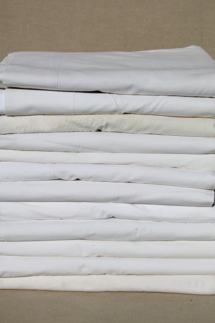 photo of lot of 12 plain white cotton bedsheets, flat bed sheets, vintage bedding bed linens #1