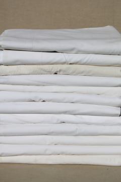 catalog photo of lot of 12 plain white cotton bedsheets, flat bed sheets, vintage bedding bed linens