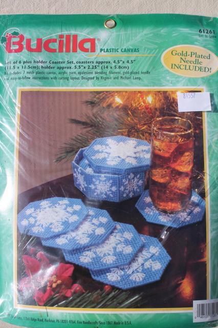 photo of lot of 12 sealed needlework kits, Christmas plastic canvas crafts decorations to make #15