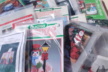 catalog photo of lot of 12 sealed needlework kits, Christmas plastic canvas crafts decorations to make