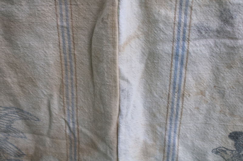 photo of lot of 12 shabby old heavy cotton grain bags, primitive fabric seed & feed sacks w/ vintage graphics  #7