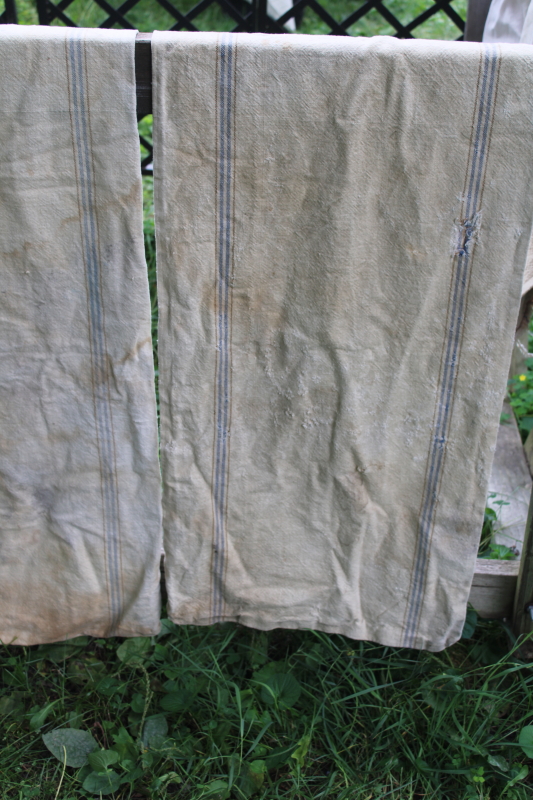 photo of lot of 12 shabby old heavy cotton grain bags, primitive fabric seed & feed sacks w/ vintage graphics  #10