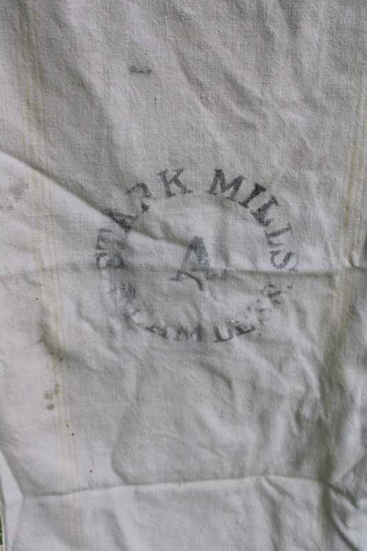 photo of lot of 12 shabby old heavy cotton grain bags, primitive fabric seed & feed sacks w/ vintage graphics  #14