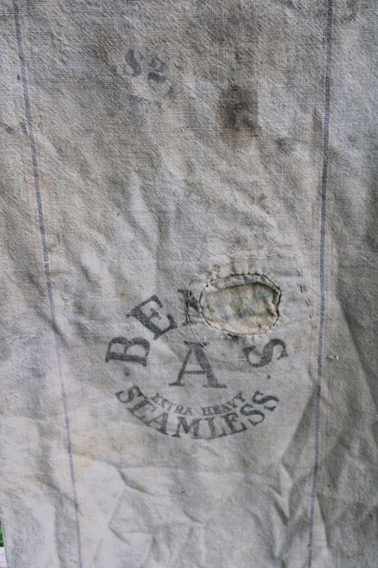 photo of lot of 12 shabby old heavy cotton grain bags, primitive fabric seed & feed sacks w/ vintage graphics  #15