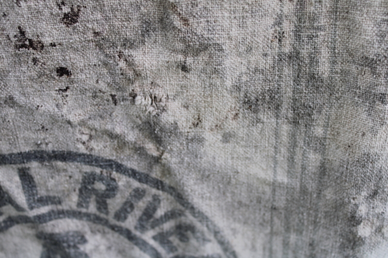 photo of lot of 12 shabby old heavy cotton grain bags, primitive fabric seed & feed sacks w/ vintage graphics  #18