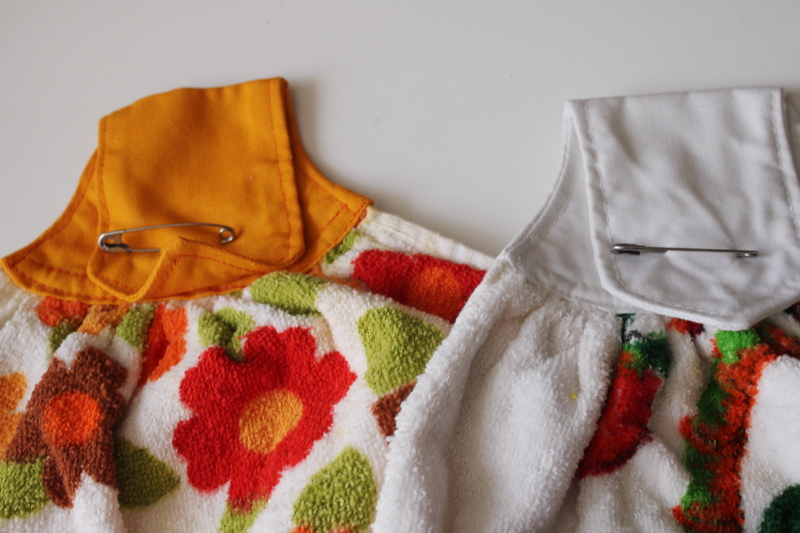 photo of lot of 15 vintage kitchen towels, colorful retro print cotton terrycloth button on hand towels  #7