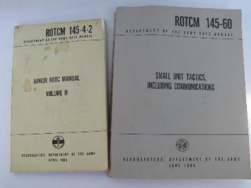 catalog photo of lot of 1960s Vietnam vintage, US Army ROTC manuals, small unit tactics+