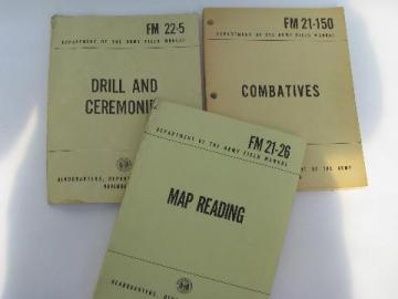 catalog photo of lot of 1960s Vietnam vintage, US Army field manuals, combat, drill and map reading