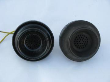 catalog photo of lot of 2 vintage bakelite/brass mouthpieces for candlestick or oak wall telephones, Western Electric