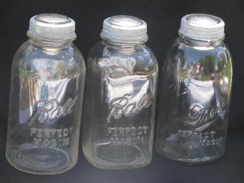 photo of lot of 3 assorted vintage 2 quart mason jars for storage canisters #1