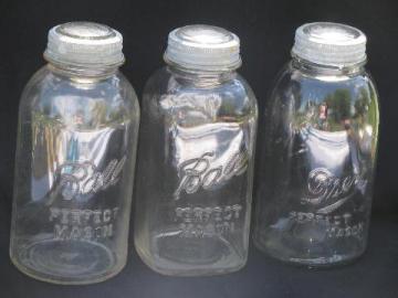catalog photo of lot of 3 assorted vintage 2 quart mason jars for storage canisters