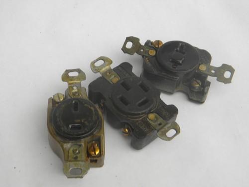 photo of lot of 3 old industrial vintage unusual Hubbell electrical sockets #1