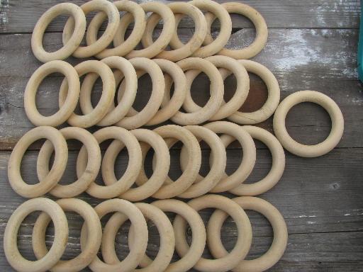 photo of lot of 30 retro wood curtain hanging rings, 70s vintage, big and groovy #1