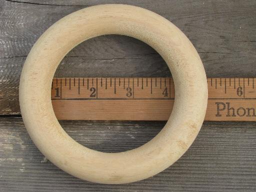 photo of lot of 30 retro wood curtain hanging rings, 70s vintage, big and groovy #3