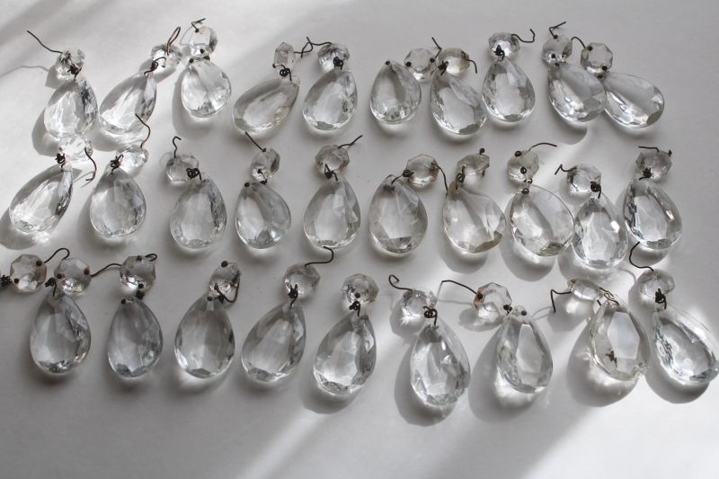 photo of lot of 30 vintage chandelier prisms, crystal glass teardrops w/ facet shape beads #1
